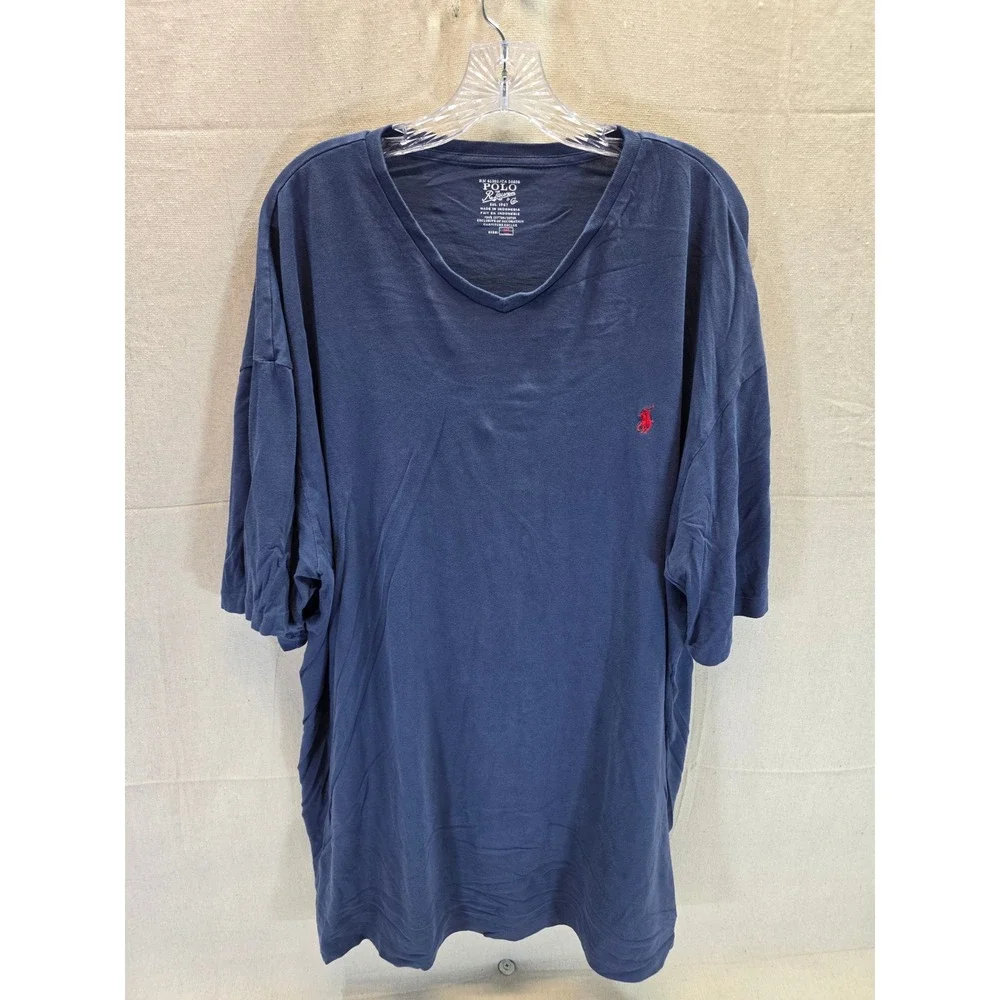 Polo Ralph Lauren Mens V-Neck T-Shirt Blue Cotton Big & Tall XLT Pony Logo 2527